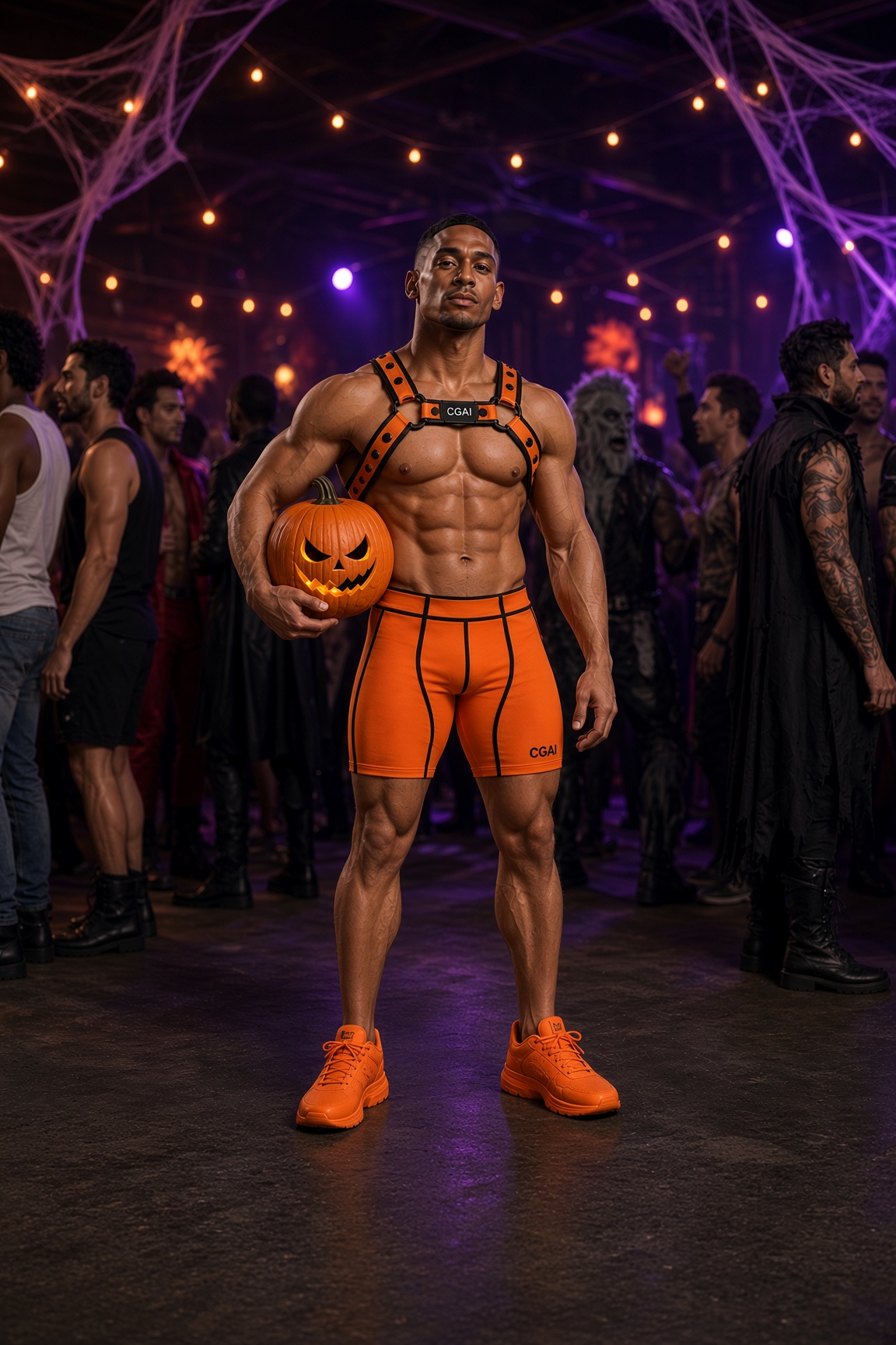 Amir in the Halloween 2026 capsule holding a carved pumpkin